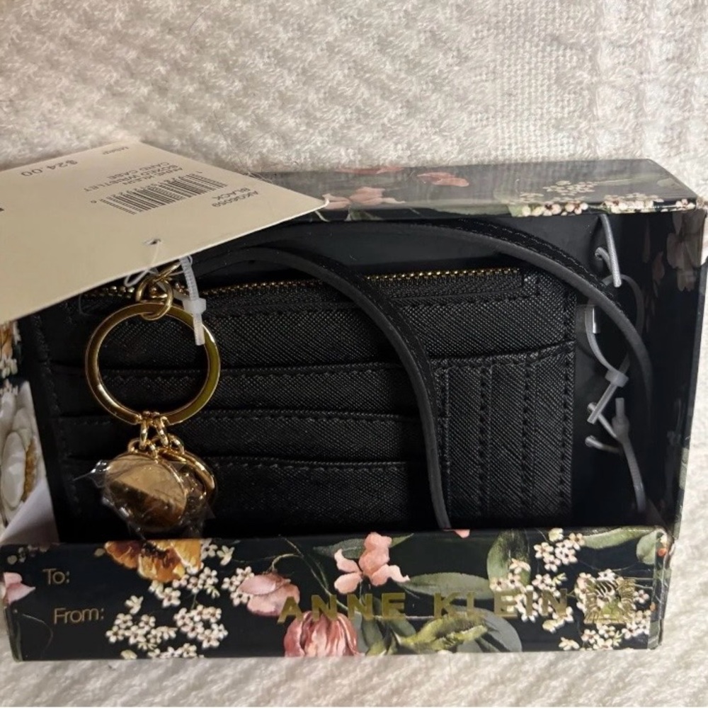 Anne Klein Black Card Holder with Gold Keyring